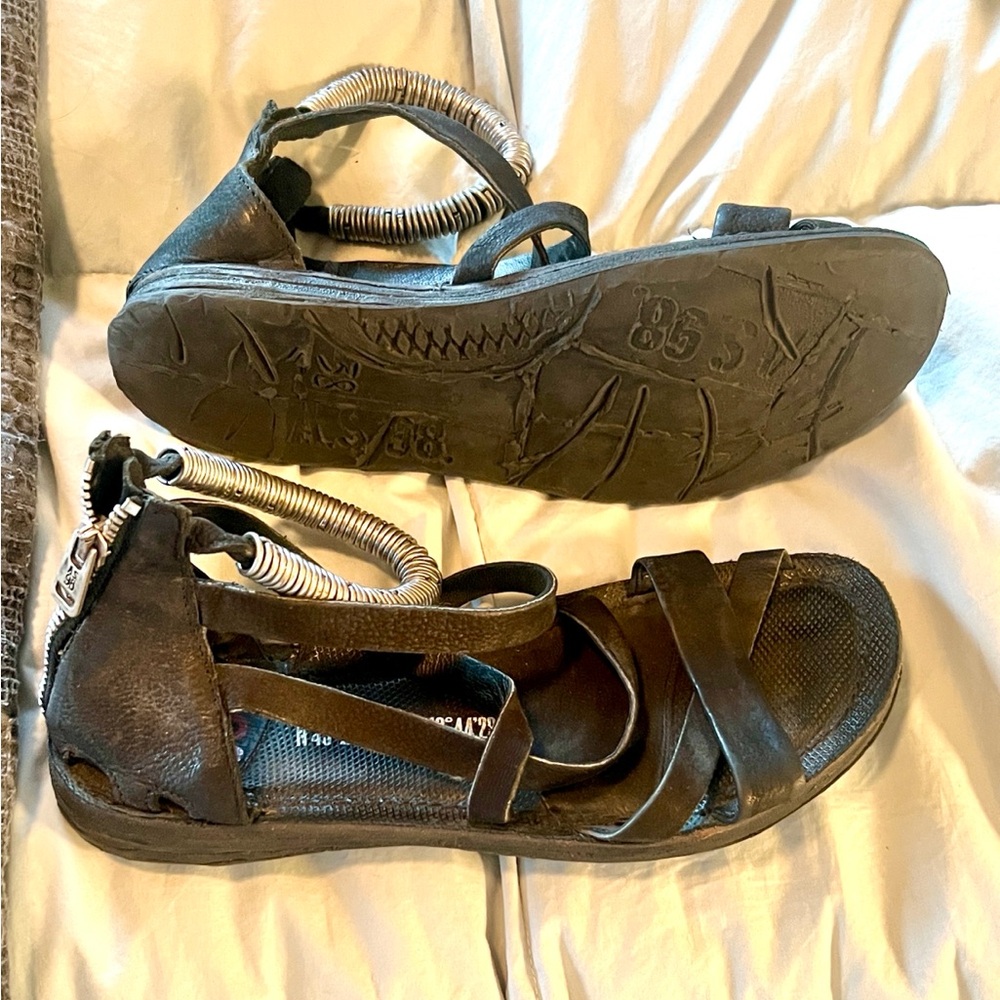 Rare AS98 Ryker leather gladiator sandals with metal accents